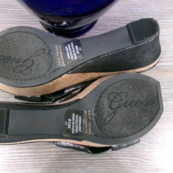 Near New GUESS Balasi Shimmery Black Silver Rhinestone Wedge Platform Shoes 9.5 - Picture 16 of 16